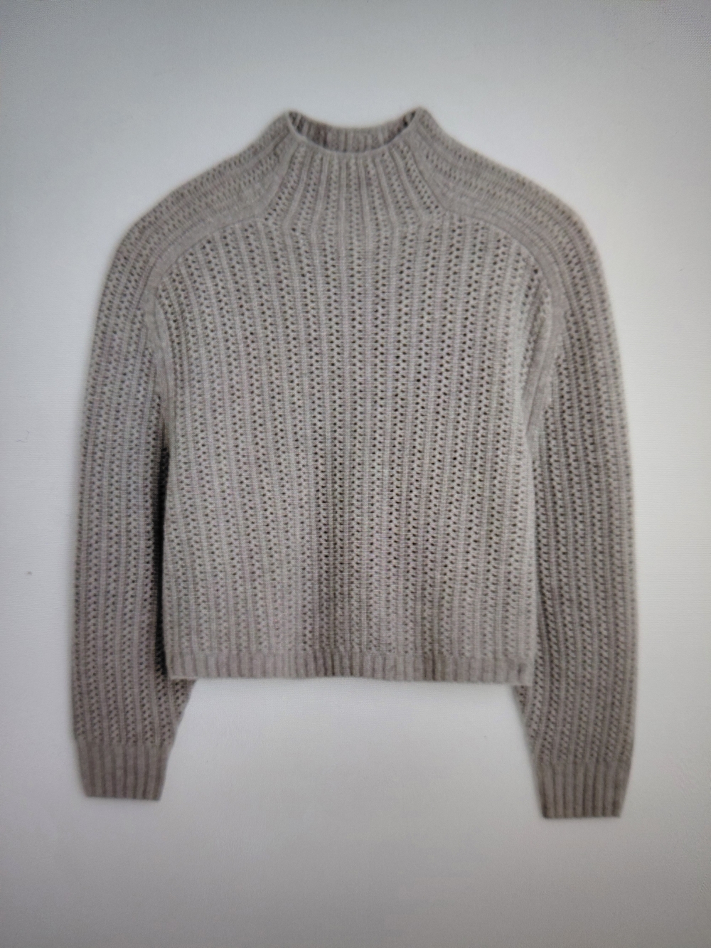 Madewell NWT Pointelle Stitch Mockneck Wool Crop Sweater Gray XS NU915